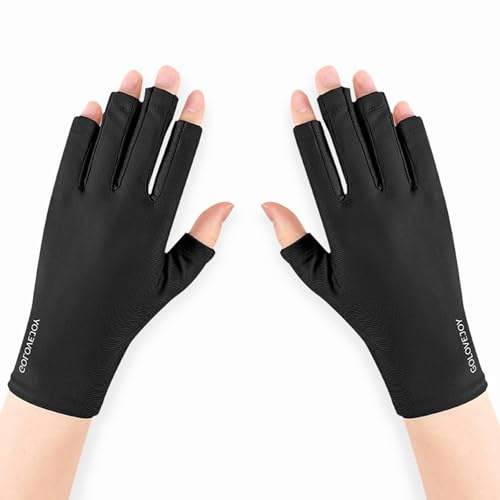 Yitexin 2 pares de guantes UV sin dedos para salón de manicura de gel, guantes de uñas profesionales para mujer, protección solar, tecnología de uñas, uso doméstico, lámpara de arte al aire libre