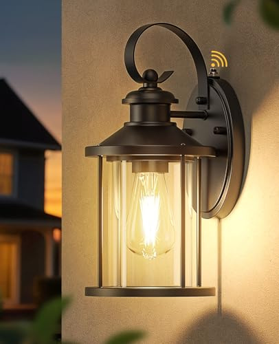 LumaBrite Aussenleuchte mit Dämmerungssensor, Groß Aussenlampe Wand mit Dämmerungssensor Wandleuchte für Außen mit Klarglasschirm E27 Ausenbeleutung Hauswand für Veranda Garten
