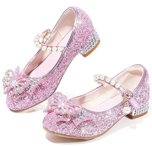 VTASQ Chaussure Princesse Fille Talon avec Paillettes Chaussures Reine Chaussures de Danse Enfant Déguisement Cosplay Chaussure Mariage Noël Anniversaire Cérémonie Fête Rose EU30