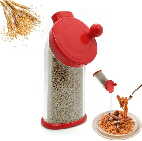 Macina semi di sesamo – Macina spezie regolabile manualmente per sesamo, semi di lino e condimenti, sesamo tostato ruotabile con una sola mano per uso sulla tavola di casa (Red)