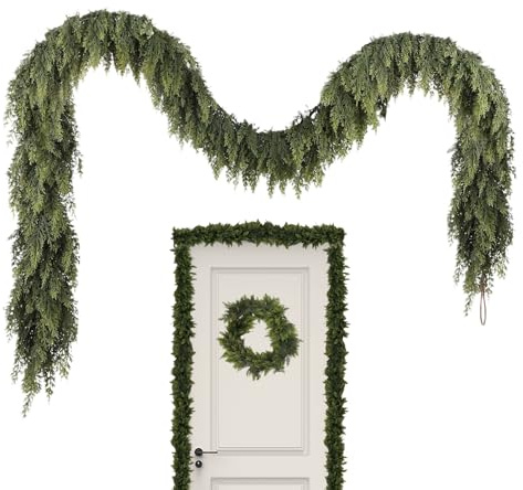 Realistic Christmas Garland | Cedar Hanging Decorations | Artificial Pine Cypress Vine with Realistic Texture | Decorate Porch Fireplace Mantel Stairs Farm Party and Welcome