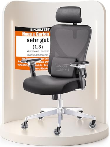 WINTONCOVE Lancelot Bürostuhl Ergonomisch [VERGLEICHSIEGER] Drehstuhl 150kg | Schreibtischstuhl Ergonomisch | Komfortabler Gaming Stuhl | Bürostuhl Testsieger für höchsten Komfort und Ergonomie