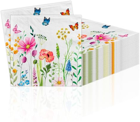 40 Stück Servietten Blumen & Schmetterlinge - Tischdeko Frühling Bunt 33x33cm - Servietten Frühling, Frühlingsservietten 2-lagig Papier - Frühlingsdeko Tisch für Hochzeit Ostern & Geburtstag