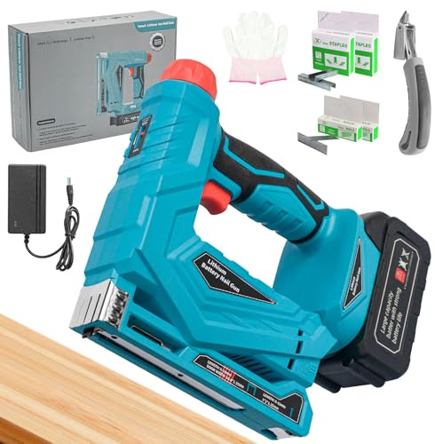 Cordless Brad Nailer and Stapler Gun with 18V Battery,2-in-1 Electric Nail Gun with 4000 Staples & Nails,Upholstery Staple Gun for Wood, Furniture, Office, and DIY Projects