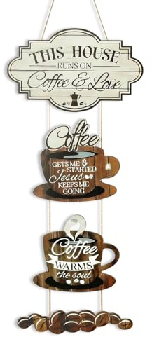 NymphFable 4 Piezas Decoración de Pared Rústica de Café, Carteles de Madera Colgantes con Granos de Café para Decoración de Cocina, Comedor o Barra de Café
