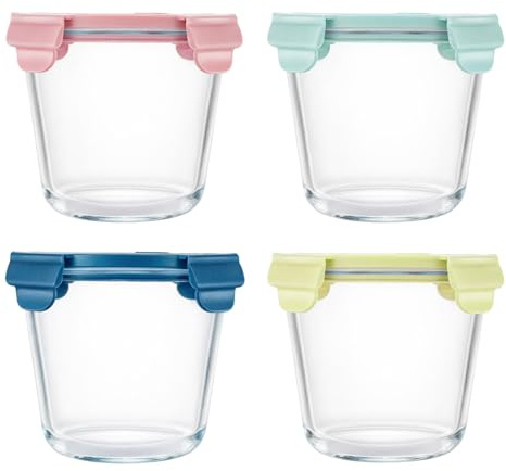 M.J COMFY-LIFE 4 Pack Glass Soup Storage Containers with Airtight Lids Round Borosilicate Glass Food Prep Bowls Meal Prep Containers for Lunch Salad Leftovers Microwave Freezer Oven Dishwasher