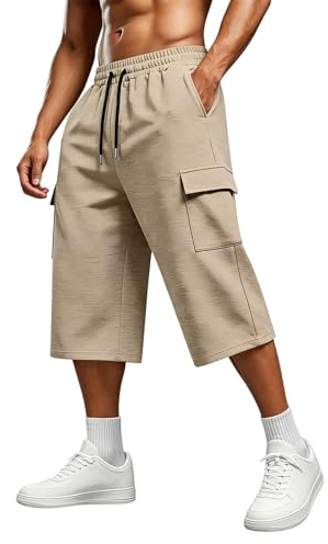 Pantalones Deportivos Ligeros Holgados Ropa de Calle Pantalón de Entrenamiento Pantalones Cargo 3/4 para Hombre Shorts Cargo de Tres Cuartos Pantalón Verano Corto de Un Color Cómodo de Ocio