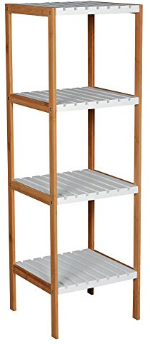 MSV-Regal, 4 Ebenen, Bambus und MDF, Weiß