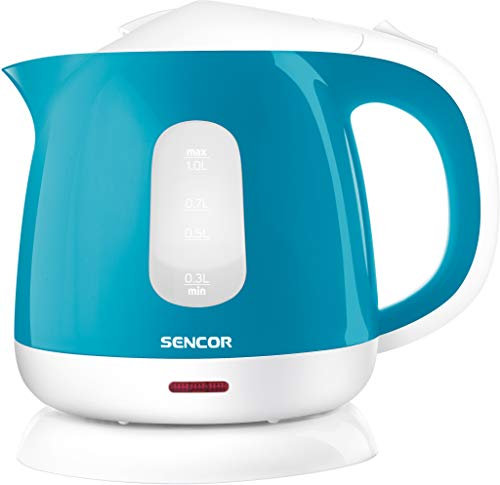 SENCOR SWK 1013OR Bouilloire Électrique Compacte - 1,0 Litre - 1100W - Filtre Anti-Calcaire Amovible Lavable - Blanc/Turquoise