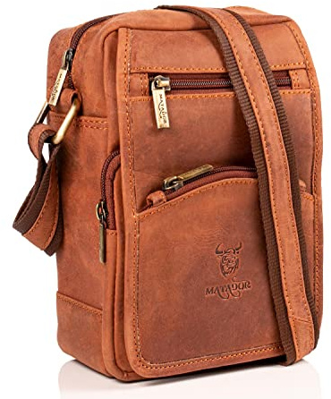 MATADOR Sacoche Homme Cuir Véritable #AVEIRO, Sacs Bandoulière Homme Confortable avec Plusieurs Poches et Sangle Réglable, Sac Bandouliere Adapté à un Usage Quotidien, Marron Vintage