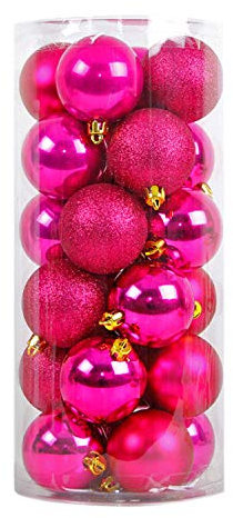 CHIC-CHIC Lot de 24 Boules de Noël, pour festival fête Décorations de jardin Modèle-B-Rose foncé -4cm Lot de 24