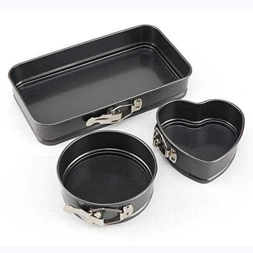 Tokenhigh Conjunto de Moldes para Tartas,Cuadrado,Redondo y Forma Corazón Moldes de Horno Desmontables,Molde de Horno Revestimiento de Teflón Revestimiento Antiadherente 3 Piezas