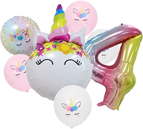 DIWULI Einhorn Deko Kindergeburtstag 4 Jahre - Luftballons