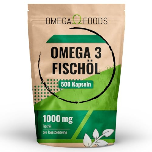 Omega 3 Fischöl Kapseln - 500 Stück 1000 mg 350 mg Omega-3 Fettsäuren | Omega3-Fettsäuren pro Kapsel - 500er Sparpaket - reines Fischölkonzentrat hochdosiert Nahrungsergänzung