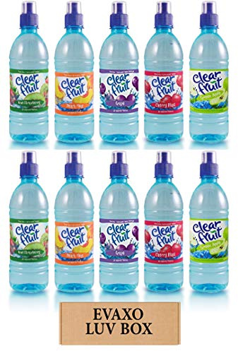 LUV BOX evaxo - Variety Clear Fruit Water Sport 16.9 Oz Bottles,Pack of 10,Kiwi Strawberry,Peach Fling,Grape,Cherry Blast,Green Apple by evaxo