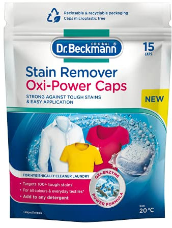 Dr. Beckmann Stain Remover Oxi Power Caps | Eliminate stubborn stains | Convenient, ready-to-use caps | for both machine washing & soaking | 15 caps