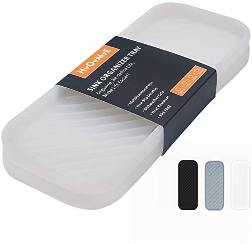 HvOvMvE Seifenhalter aus Silikon für die Spüle, Organizer für Küche, Bad, Schminktisch, Schreibtisch, Aufbewahrungsschwamm, Seifenspender, Bürste, Make-up, Flasche, langlebig, 2 Stück (Transparent)