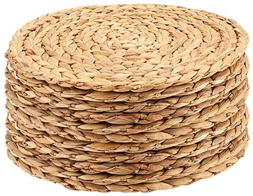 TAIJEUK 8 Pack 11.8 Inch Round Woven Placemats, Water Hyacinth Woven Rattan Placemats Round Braided Rattan Tablemats Non-Slip Insulation Pads Wicker Chargers for Dinner Plates