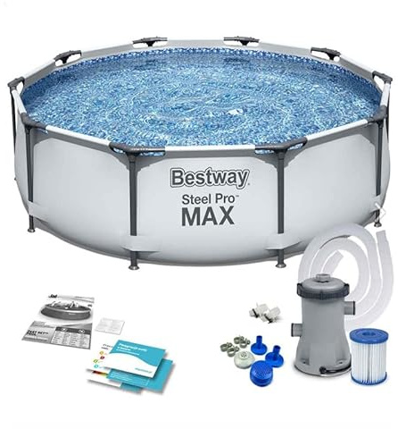 Bestway 26-56260 Steel Pro Frame Pool Set mit Filterpumpe, 366 x 100 cm Größe