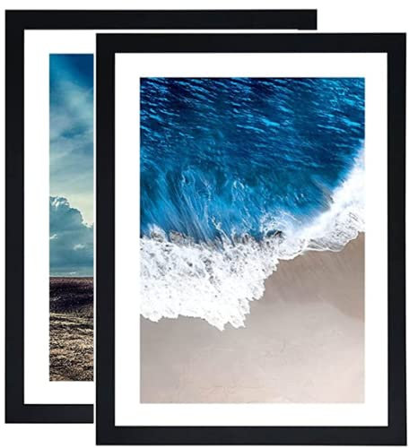Spydge 2 Pièces Cadres Photo Cadres Photo Noirs Cadres en Bois de Pin Véritable Pour Art Mural ou Dessus de Table avec Feuille de Plexiglas Transparent