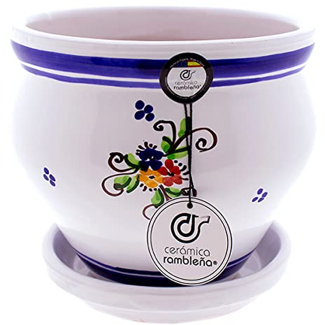 RAMBLEANSK Krukor | Röd lera krukor | Dekorativa krukor | Krukor | Krukor utomhus | Blomkrukor Dekorerad Cooco Blommor - D115 | 100% Handgjord dekoration | 21x21x19 cm | Maträtt ingår