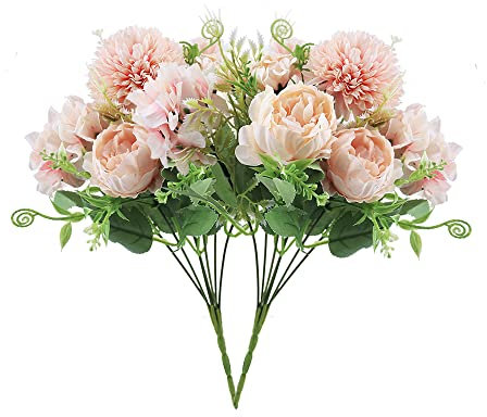 MZMing 2 Künstliche Blumenstrauß Pink Blumen Deko Kunstblumen Seidenblumen Kunstblumen Frühling Künstliche Blumen Deko Seide Hortensien Nelken für Dekoration Zuhause DIY Blumenschmuck