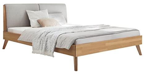 Hasena Bett Simone 20 Eiche Bianco Polsterkopfteil grau 180x200