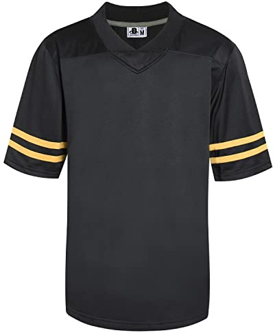DEHANER American Blank Black Football Jersey Replica Mesh T-Shirts Fans Pullover Tops Halloween Outfits Yellow Stripe-Black Jersey Size 2X-Large