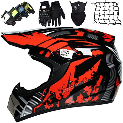 Casco integral de motocross para adultos y niños – con gafas y guantes, máscara facial, red – ATV MX Quad Bike Go-kart