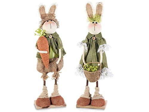 Gruppo Maruccia - Conigli Pasquali con Abito in Juta - Set da 2 Decorazioni Artigianali per Casa e Negozi - Idea Regalo Pasqua - Altezza 37 cm