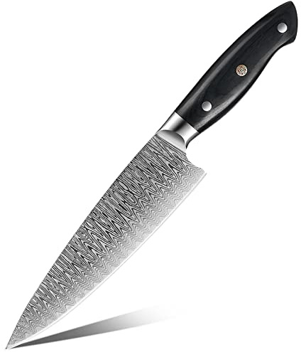 Joyspot Couteau de chef, Couteaux de cuisine professionnel, Avec lame longue durée, Couteau cuisine en acier inoxydable à haute teneur en carbone, Couteaux à découper avec manche en bois de Pakka