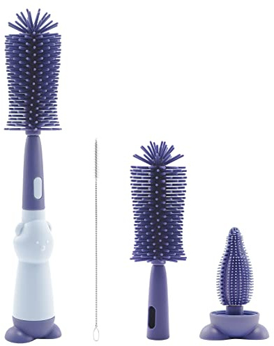 Clundoo Flaschenbürste aus Silikon, 3-in-1, Reinigung von Babyflaschen, geeignet für Sauger und Babyflaschen, mit weicher Bürste, BPA-frei, Strohreiniger für Brustwarzenbürste (blau)