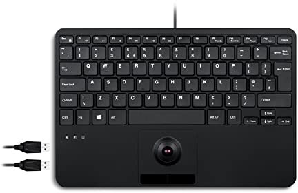 perixx PERIBOARD-526 UK, Wired Mini USB Keyboard with Trackball - X Type Scissor Keys - 11.18x7.17x1.1 Inches - Build-in 2 USB Hubs - UK English