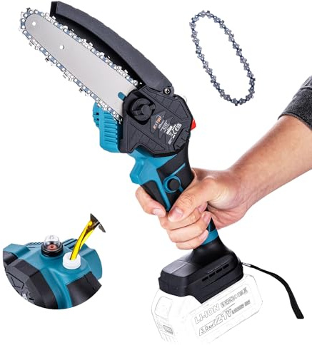 KATSU FIT-BAT 21V Brushless Cordless Chainsaw 6 Inch with Extra Chain and Manual Oil Pump, for Garden Tree Branches Pruning Wood Cutting, No Battery and Charger