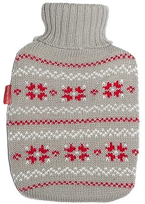 Hugo Frosch Wärmflasche Klassik 1,8l – Made in Germany – mit weichem Strickbezug Rot-Hellgrau Wintertraum – große, auslaufsichere & geruchsneutrale Bettflasche – mit waschbarem Bezug