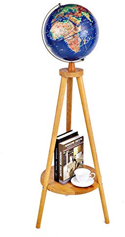 LED Floor Lamp Vintage Illuminated Globe, Educational World Map Standing Lamp with Wooden Base - Physical English Language Globe, Perfect Geography Table Lamp