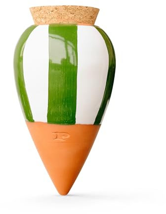 Pepin | Olla Terre Cuite à Planter | Arrosage Automatique et Ecologique pour Plante d'Intérieur et d'Extérieur | Irrigation Naturelle | Autonomie d'Environ 1 Semaine | OYA Rayé Vert et Blanc 25cl