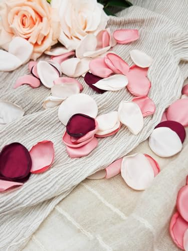 ZYOOO 200 Stück Künstliche Rosenblätter Rosa Burgunderrot,Blütenblätter Seide Stoffblätter Romantische Dekoration für Hochzeiten, Valentinstag, Babyparty,Tischdeko,Geschenkboxen dekorieren