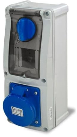 Presa interbloccata verticale con sezionatore interruttore, con fondo, con barra DIN, 220V 230V, 3 poli 2P+T, 32A, IP54 - Rosi 16.3234B6D