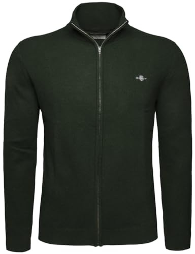 GANT Extrafin lammull dragkedja cardigan, Tartan grön, S