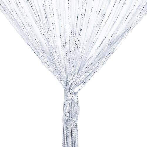 Tenda a fili con glitter, per porte, pareti, finestre, porte, porte, zanzariere, paravento, divisorio, tenda decorativa con nappe, colore argento, per soggiorno, camera da letto, eventi di festa