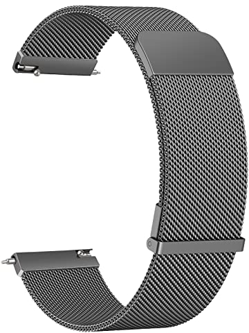 Amzpas Metall Edelstahl Uhrenarmband 20mm / 22mm für Herren Damen, Dual Magnetisch Einstellbar Armband Smartwatch Schnellverschluss Ersatzarmband Watch Uhren Armbänder, 20mm Weltraum Grau