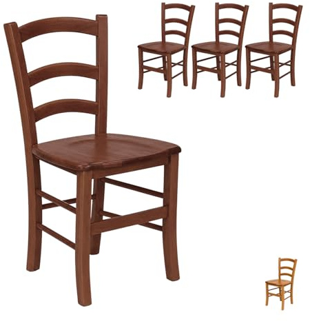 VIRSUS Set 4 Sedie Paesana in Legno Massello, Misura 43x42x86 cm, Sedia Tradizionale Robusta, per Casa, Cucina, Agriturismo, Ristorante, Made in Italy (Noce Scuro)