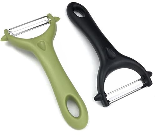 BELSVOR 2 peladores, 2 peladores de acero inoxidable, 14,5 × 7,5 cm, pelador negro y verde, pelador de patatas/rábanos/pepinos/manzanas y otras frutas y verduras