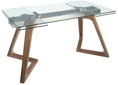 Ángel Cerdá - Table de salle à manger extensible rectangulaire avec 2 rallonges de 40 cm - Pieds en bois plaqué noyer - Table en verre trempé de 160 - 240 x 90 x 75 cm - Convient pour 10 personnes