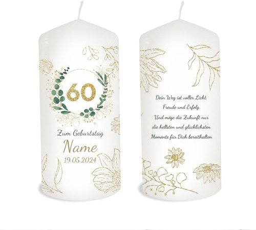 Kerze Geburtstag individuell mit Name und Zahl als Tischdeko. Tischdekoration Geburstag als Geschenk. Liebevolle Kerze Eukalyptus Brenndauer: 35 Stunden, Ø6,8 x Höhe 15 cm