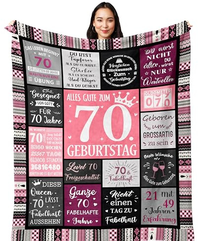 Yesbird 70. Geburtstag Frauen Deko - Geschenke für Frau, Decke 200x150CM