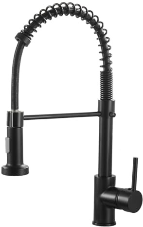 Robinet Cuisine Noir Douchette Rabattable - Mitigeur Cuisine Pivotant à 360° - Robinet d' Évier de Cuisine à Arc Élevé Pulvérisateur Escamotable 2 Modes de Pulvérisation