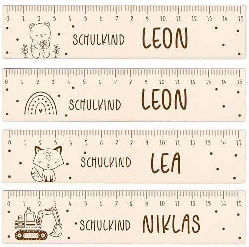 KIDSMOOD Personalisiertes Lineal zur Einschulung 2024 - Holz Lineal 15cm Grundschule mit Namen & Gravur für Kinder, Ideale Füllung für die Schultüte Mädchen, Einschulungsgeschenke Jungen