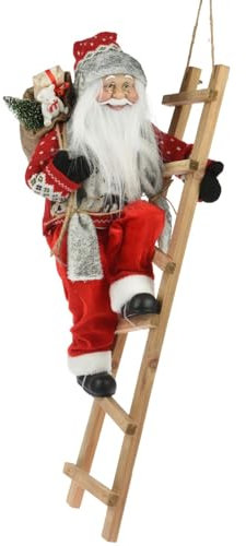 Carousel Home Santa on a Ladder Figurine | Traditional Climbing Father Christmas Figure Father Christmas Decorations | Ladder Climbing Santa Claus Ornament - 65cm